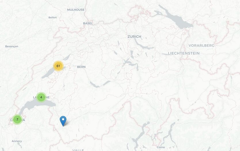 Carte des mentions de Didier Queloz dans Impresso. Lien vers carte interactive