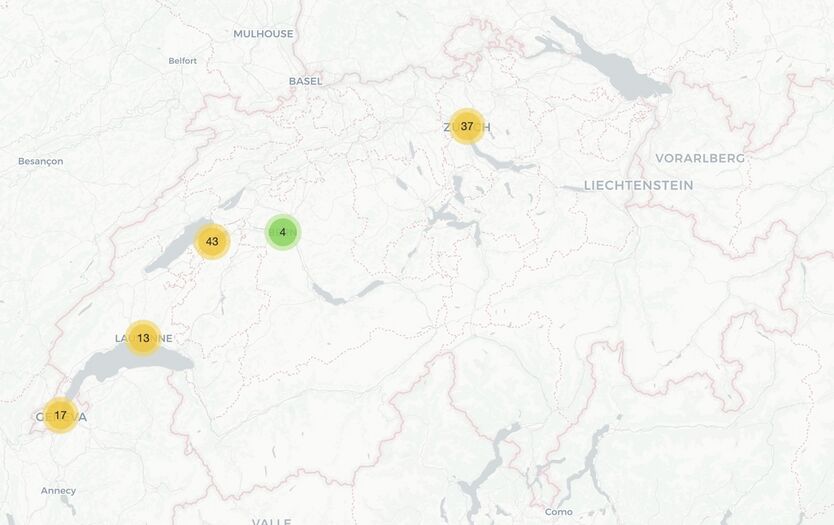 Carte des mentions de Leopold Ruzicka dans Impresso. Lien vers carte interactive