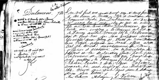 Acte de Naissance de Raymond Dulaurens.