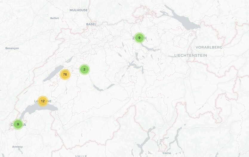 Carte des mentions de Heinrich Rohrer dans Impresso. Lien vers carte interactive