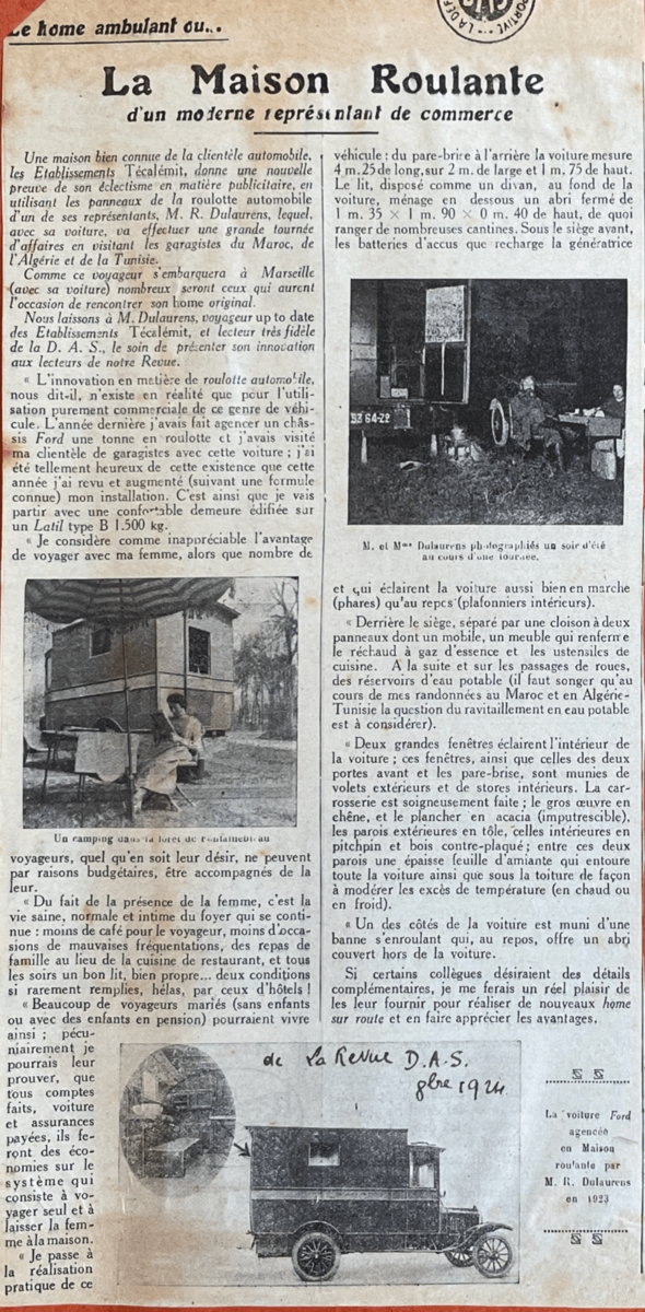 Article dans "La Revue D.A.S., 8 octobre 1924.