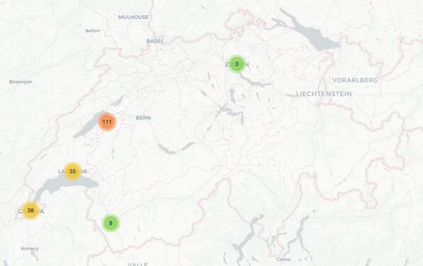 Carte des mentions de Werner Arber dans Impresso. Lien vers carte intéractive