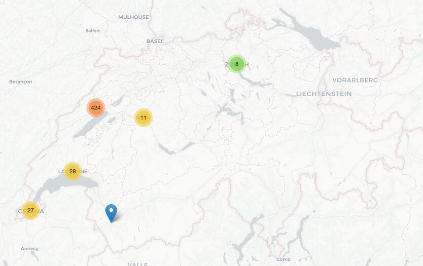 Carte des mentions de Charles Édouard Guillaume dans Impresso. Lien vers carte interactive